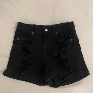 American Eagle black distressed jean shorts
